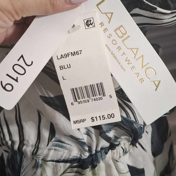 La Blanca Moment Of Zen Jumpsuit L White Gray Foliage Sleeveless Cover Up NEW - Picture 9 of 9